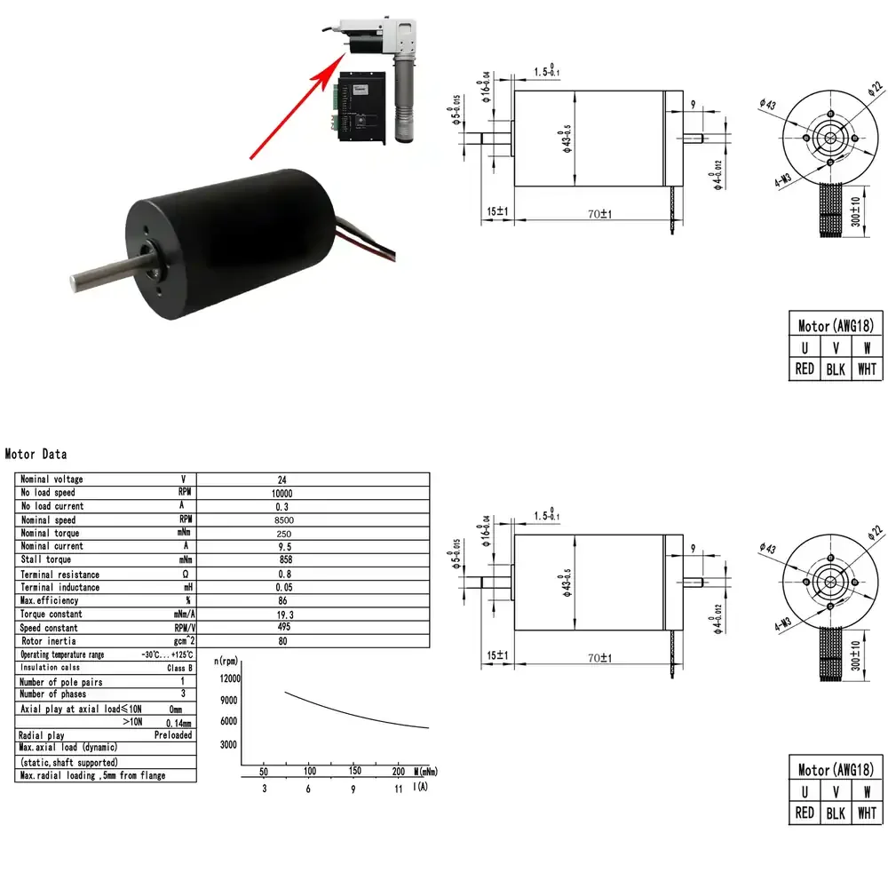 

New RBT 250W DC24V Brushless Motor EC4370-24100 Stainless Steel Spare Part for EOT Electric Oscillating Tangential Knife for