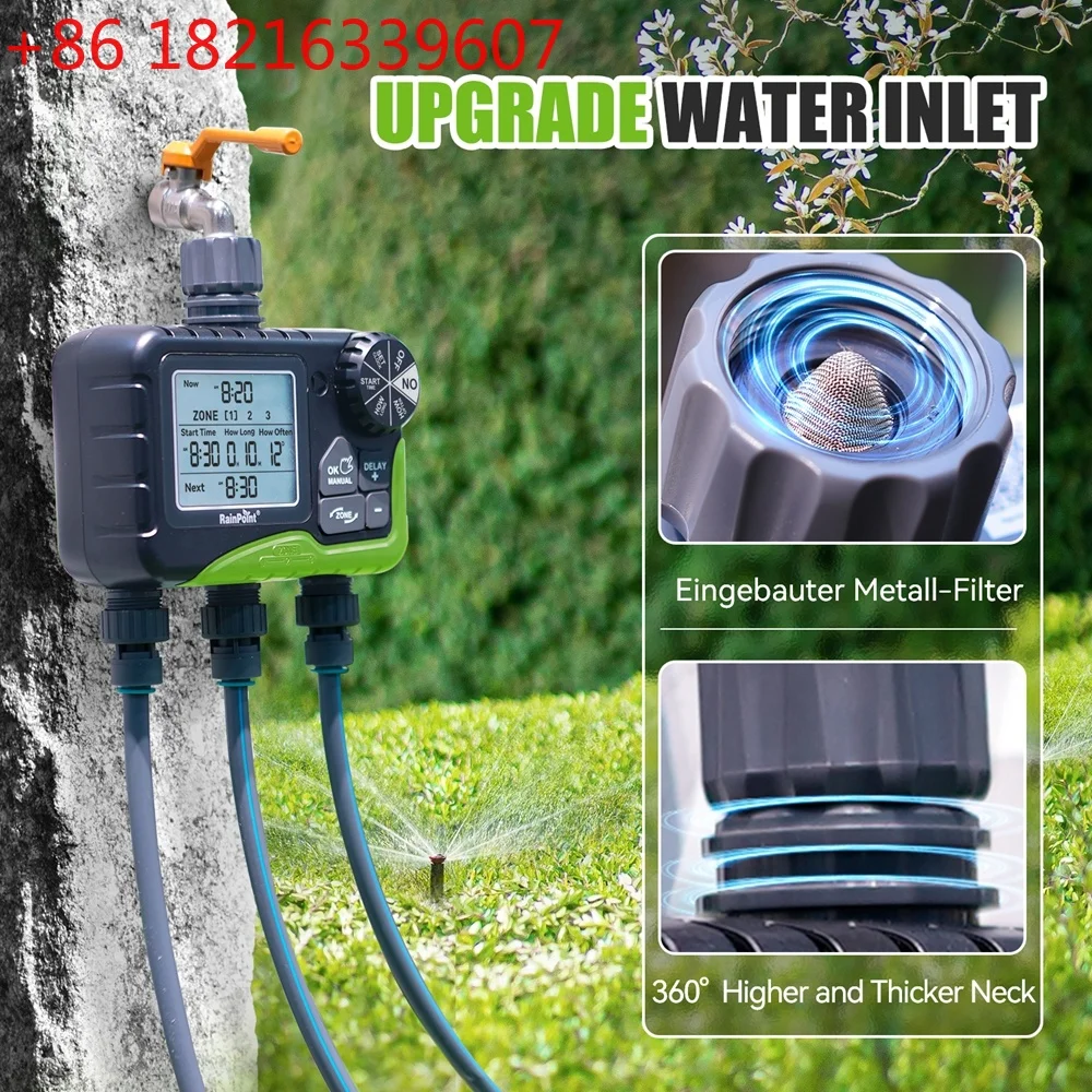 YAO RainPoint 3 Zone Programmable Automatic Irrigation Timer Rain Delay Manual Auto Mode Watering Hose Faucet Timers For Garden