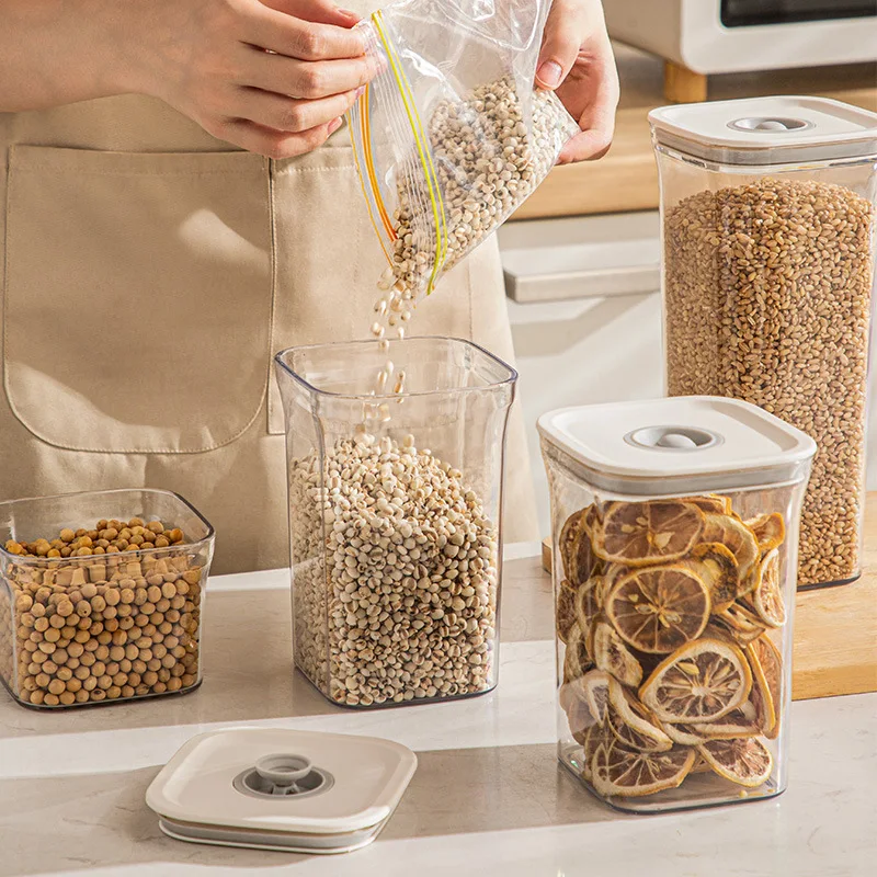 Dried Fruit Storage Box Square Pet Press Type Simple Air Vacuum Sealed Kitchen Noodle Box Food Grade Storage Containers