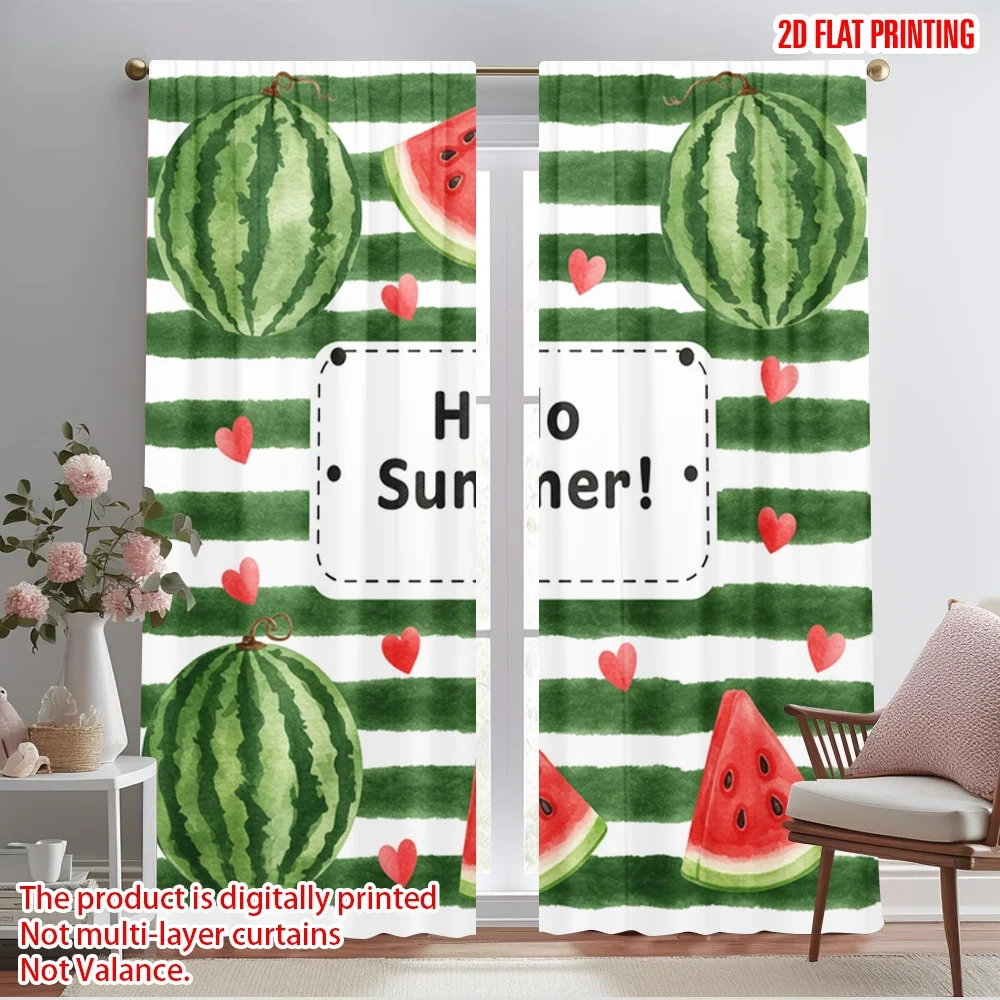 2 uds cortina con impresión plana 2D Hello sandías de verano tela de poliéster sin electricidad decoración de fiesta y vacaciones de temporada