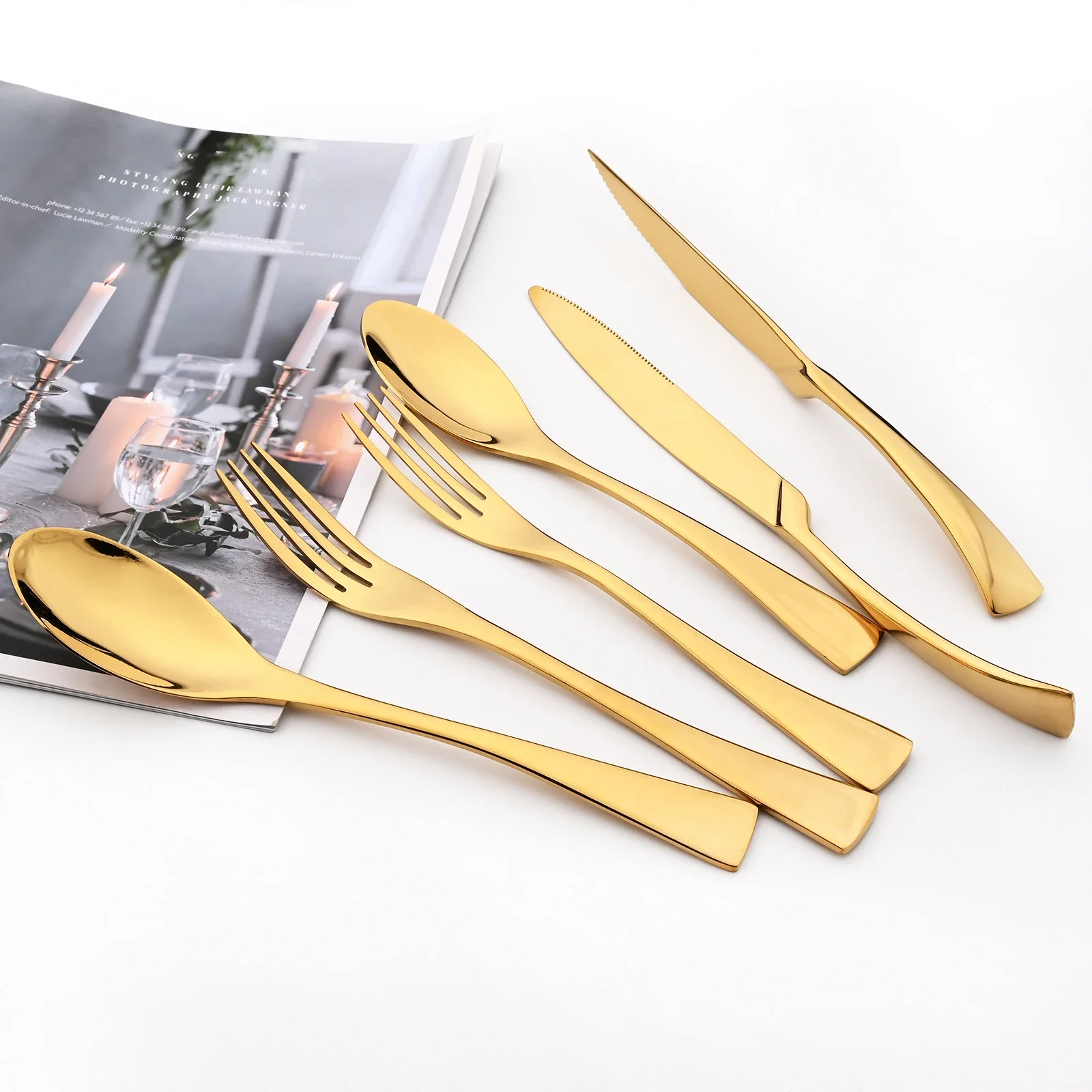 4Pcs Dinner Mirror Knife Set Stainless Steel Cutlery Gold Silverware Kitchen Flatware Western Dinnerware Restaurant Steak Knives