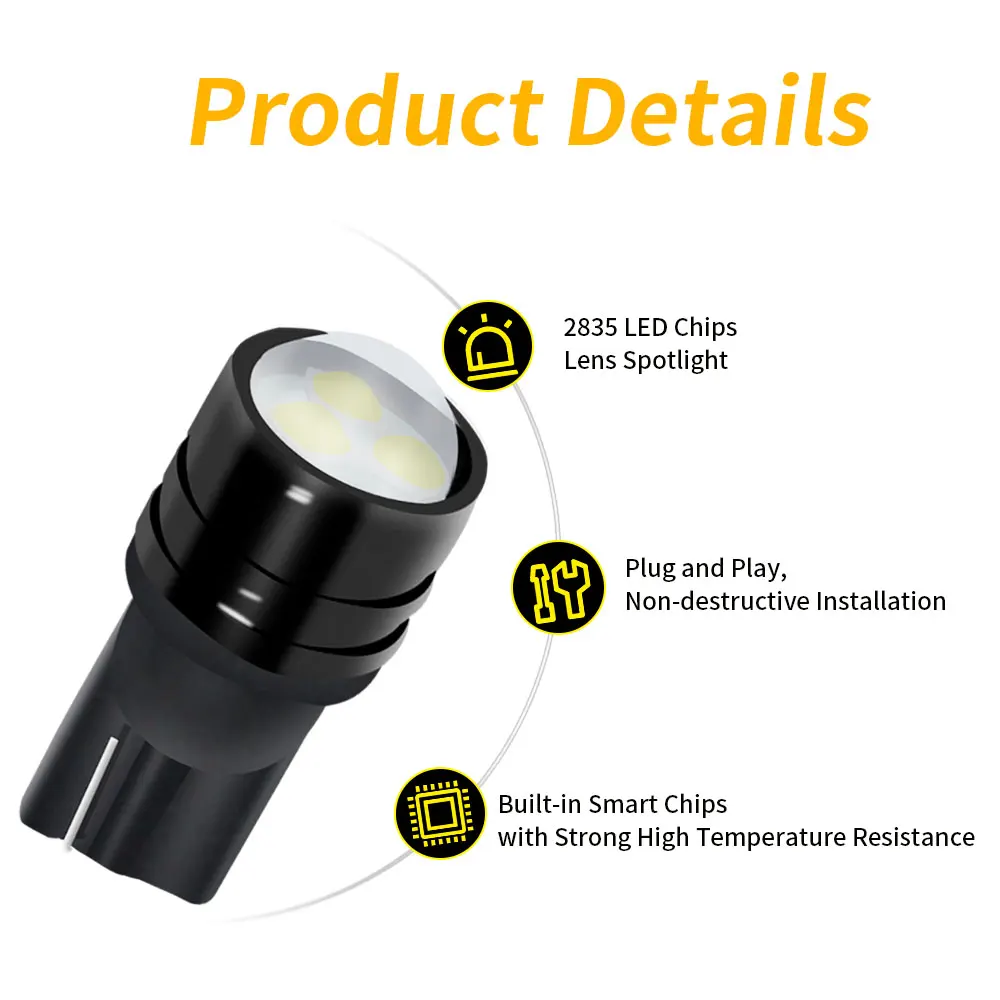 10PCS Projector Lens T10 LED W5W 168 192 194 3528SMD W/ Aluminum Heatsink 12V for Car Parking/Wedge/Clearance/Turn Signal Lights