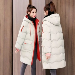 Parka lunghi da donna in piumino di cotone con cappuccio, giacche spesse e calde, capispalla Casual, antivento, inverno, nuovo, femminile, 2024