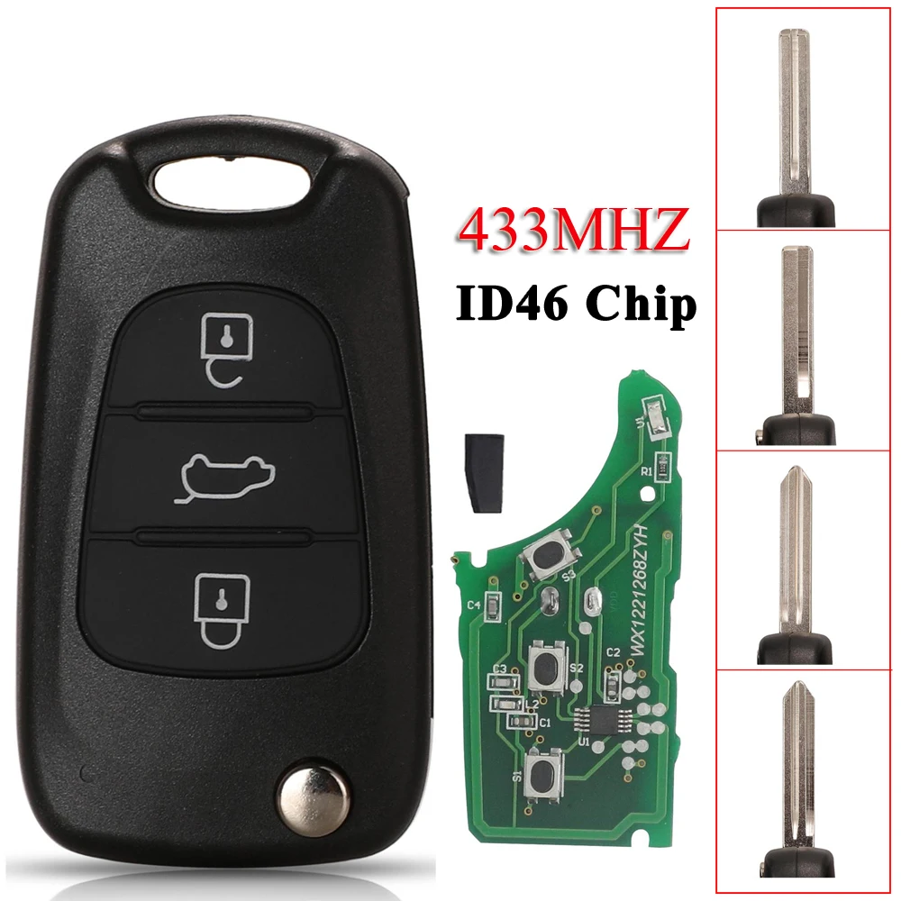 Jingyuqin 3 Buttons Flip Remote Car Key 433Mhz ID46 Chip For Hyundai I20 I30 IX35 Avante Fit Kia K2 K5 Sportage Auto Key Fob