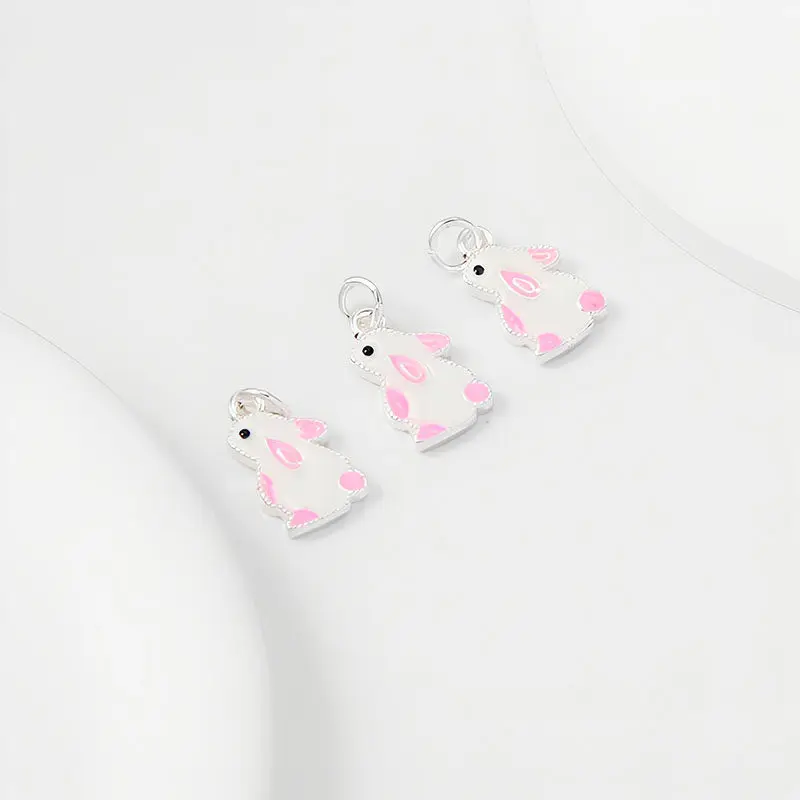 18K Matte Gold Double Sided Enamel White Rabbit Pendant DIY Jewelry Charms