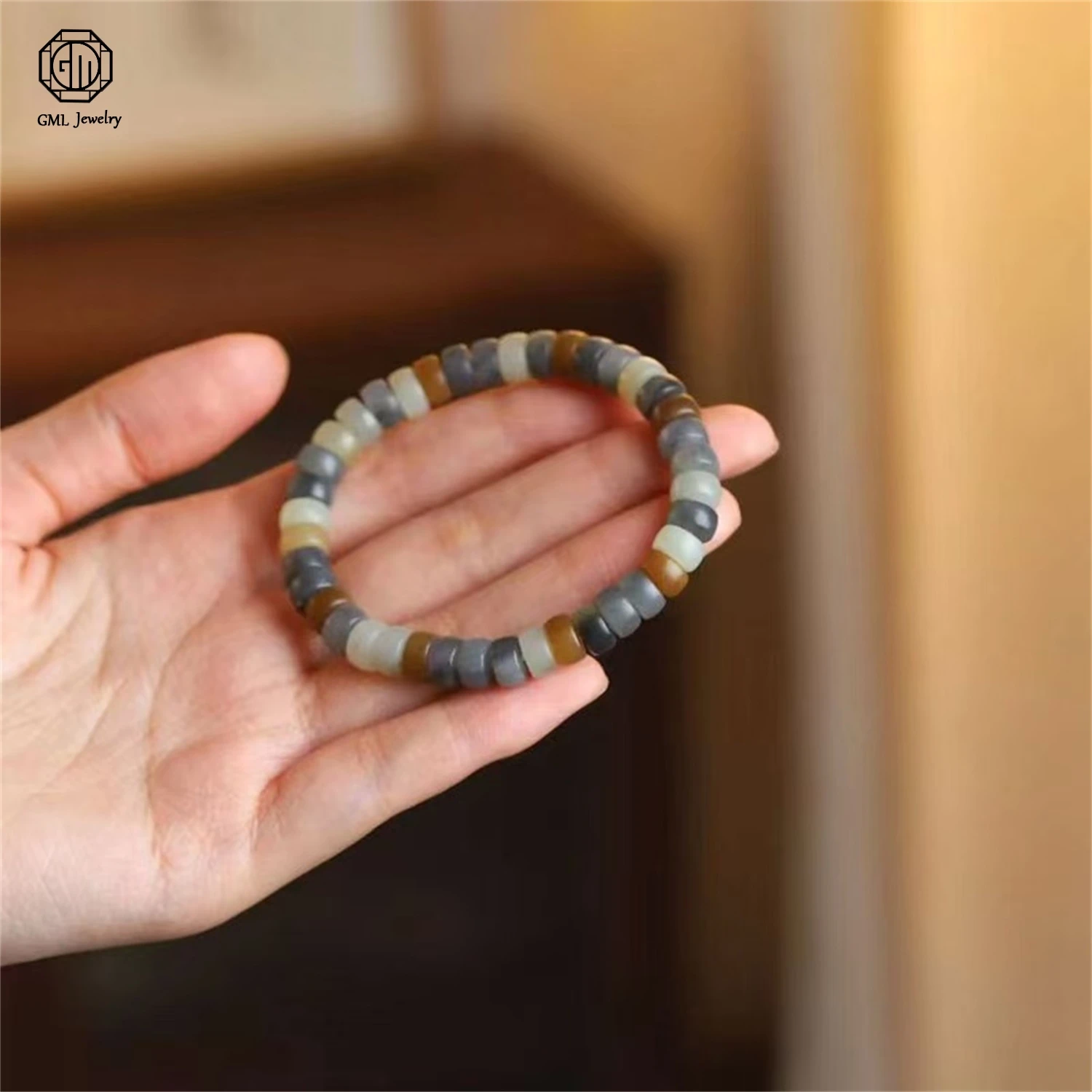 Natural Hetian Loulan Three Color Multi Gemstone Beaded Bracelet Unisex Men Women Gemstone Exquisite Ethnic Style Jewelry Gift
