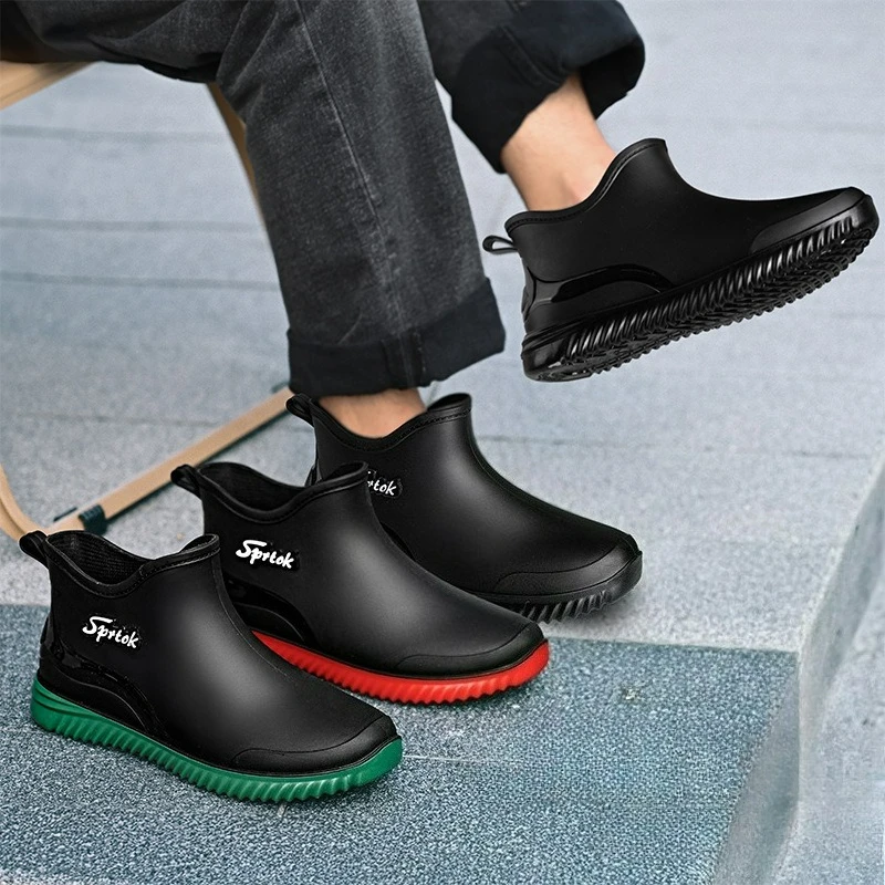 Ankle Men\'s Rain Boots  Rubber Platform Rainboots 2025 Fall Slip on Rain Shoes Male Waterproof Work Boots Winter Men Rain Boots