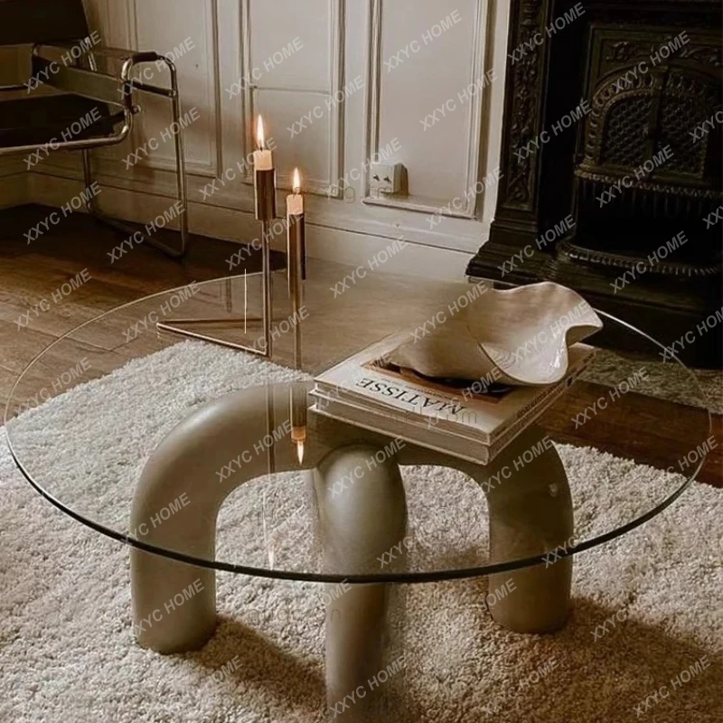 

M light luxury cream windglass round coffee table Balcony casual minimalist coffee table