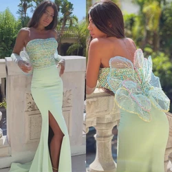 Customized es With Slit Fashion Strapless Mermaid Party Dress Floor Length Sequin Beaded S Formal Evening Gowns Платье Бохо