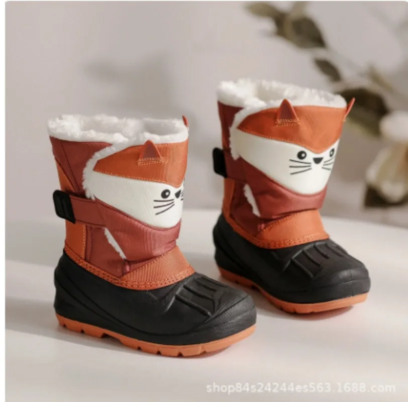 New Fashion Children Warm Boots Toddler Anti-slip Shoes Kids Waterproof Winter Padded Boots High Top Animal Prints Snow Shoes