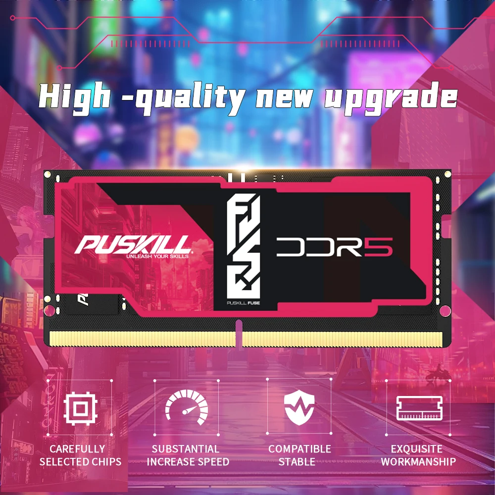 PUSKILL DDR5 Notebook Memoria Ram 32GB 16GB 8GB 5600MHz 5200MHz 4800MHz 1.1V 262-Pin for Laptop SODIMM Memory