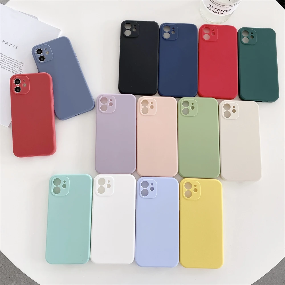 Square Liquid Silicone Phone Case For iPhone 15 14 13 12 11 Pro Max Mini XS X XR 6S 7 8 Plus SE Thin Soft Cover Candy Fundas