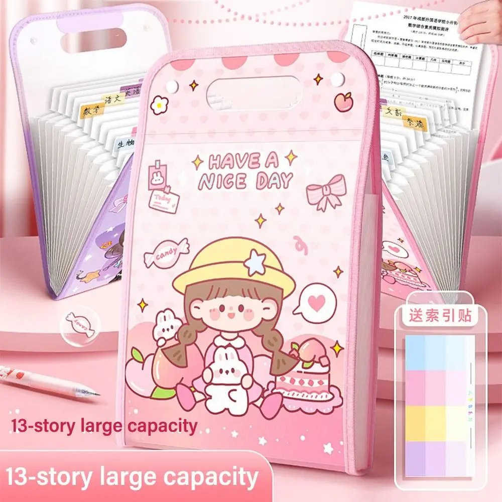 Cartoon Waterproof A4 File Folder 13 Pockets Classified File Organizer Multi-layer Large Capacity Test Paper Storage Folder