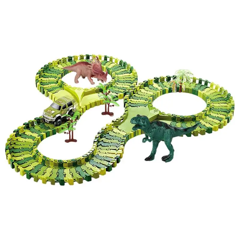 

Dinosaur Race Track Set Flexible Race Track Toy Set STEM Building Toys For Boys Girls Ages 3 Includes 1 Cool Race Car And 2