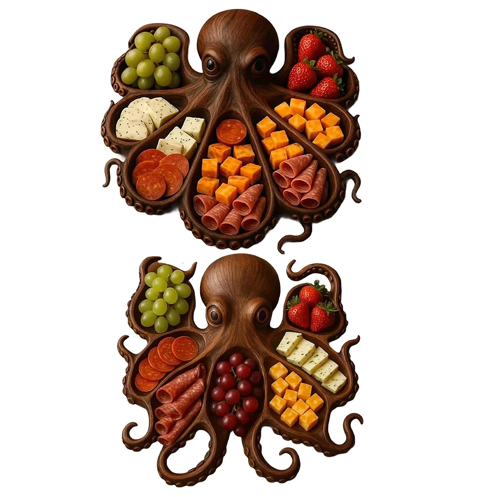 

Деревянный поднос с дизайном осьминога, новинка, уникальный сервировочный поднос для мяса и фруктов, тематический поднос для вечеринки в океане, подарок для любителей морепродуктов