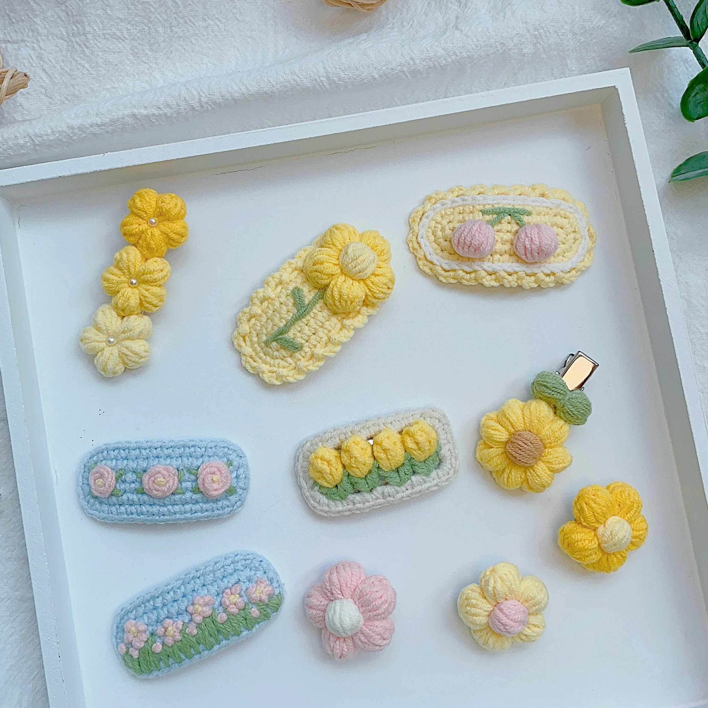 

Вязаная крючком заколка для волос с пушистым цветком ручной работы, милый аксессуар для волос для девочек, зажим для волос, зажим для волос, лесная система, подарок