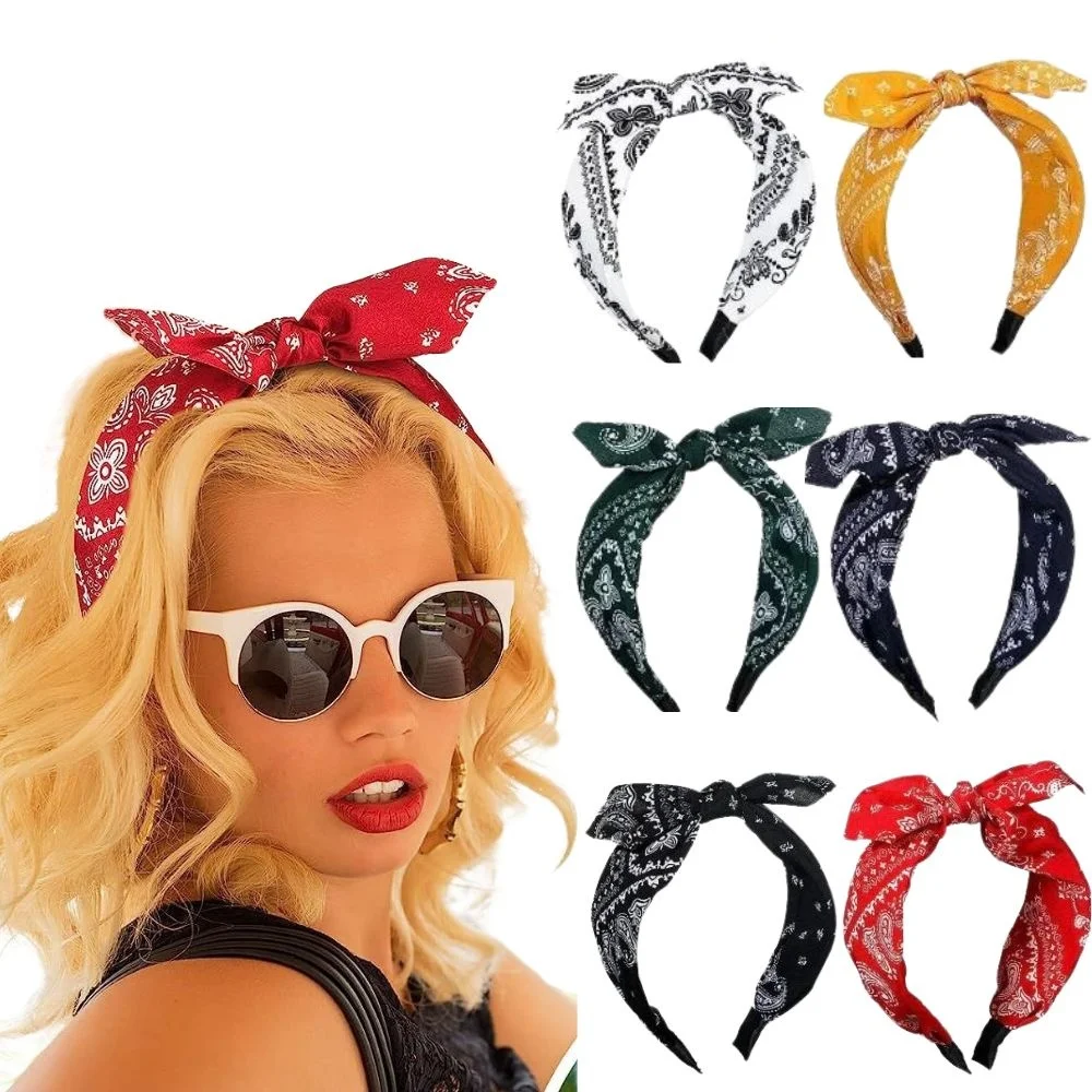

Fashion Boho Floral Headbands For Women Top Bow Knotted Hairbands Vintage Wide Brimmed Hairhoop Hair Accessories For Vocation