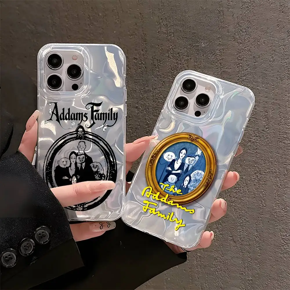 حافظة هاتف T-The Addams Anime F-Family لهاتف iPhone 16 15 14 13 12 11 Pro Max Plus متعددة الألوان مطلية بالفضة غير اللامعة