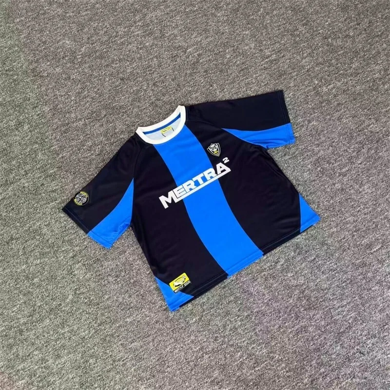 

Blue and Black Striped Print Mertra Oversized Football Jersey Shirts Number 22 T-Shirts
