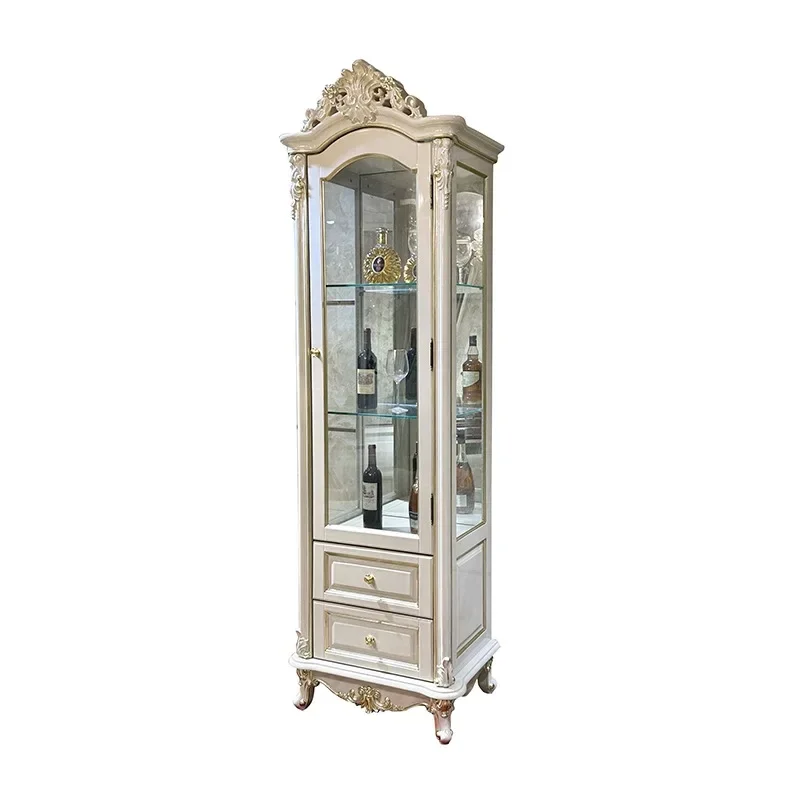 French solid wood single-door wine cabinet, European carved living room glass display cabinet, locker living room