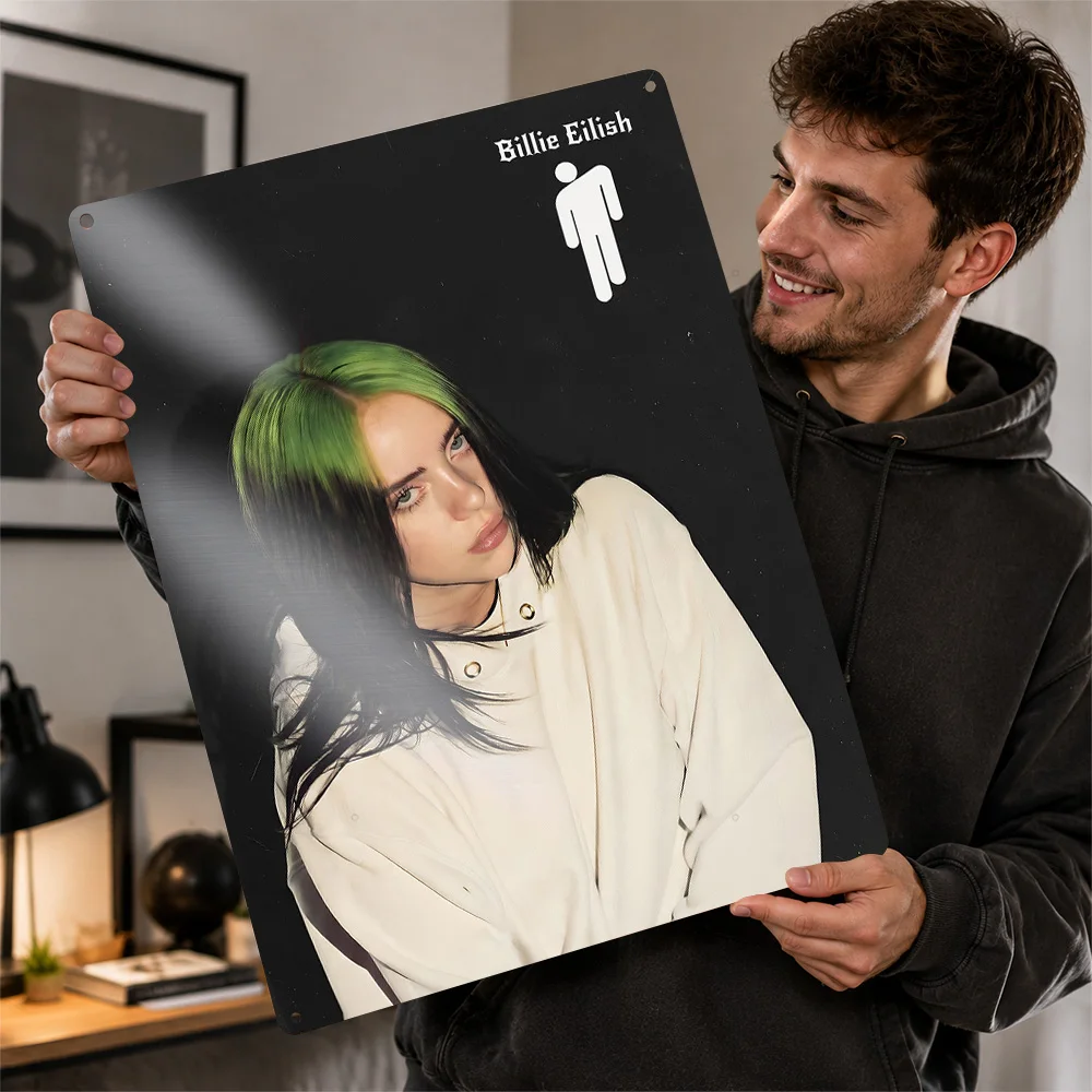 Billie Eilish Portrait Textured Poster Personalized Aluminum Metal Sign Chart Topper Style Wall Art Appeals To Singer Admirers