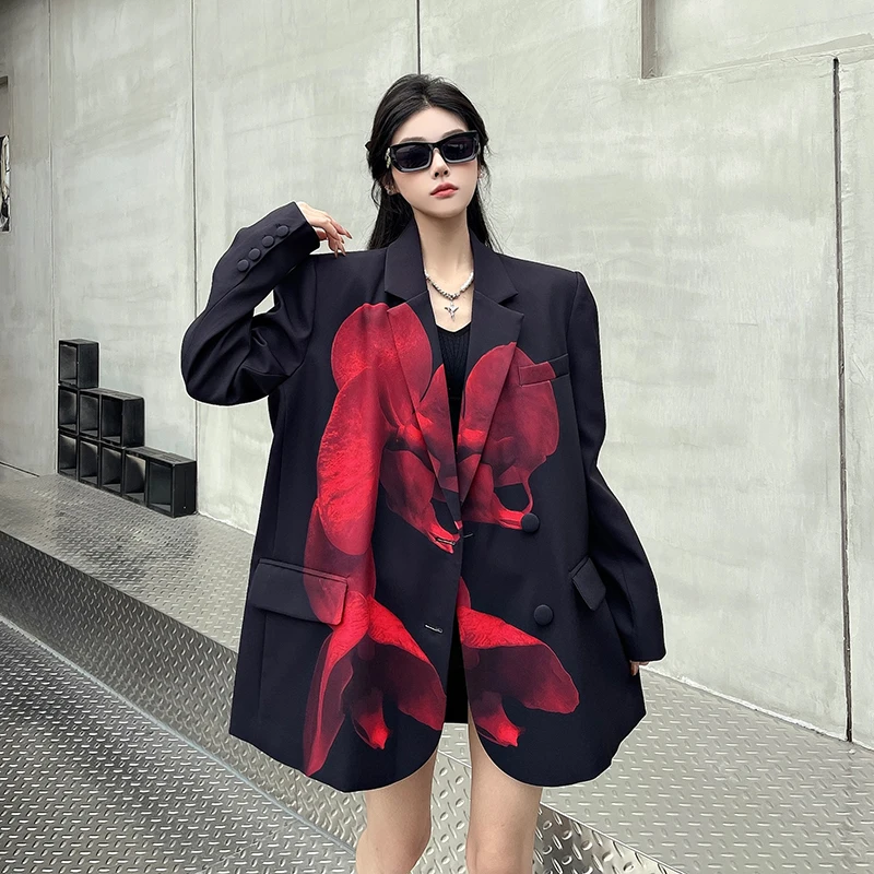 Women's 2025 Spring Autumn Contrast Color Blazers Women's High-end Printed Design Tailored Coats Trendy Female Suit Jackets Tops