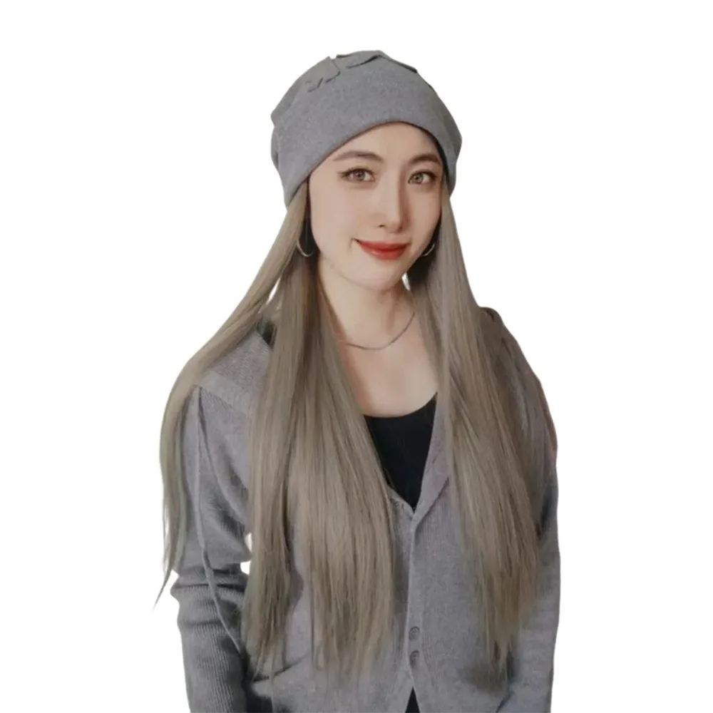 Fashion Long Wavy Hair Beanie Hat With Wig Attached Wig Warm Wig Knitted Cap Casual Hair Wig Winter Hats Women