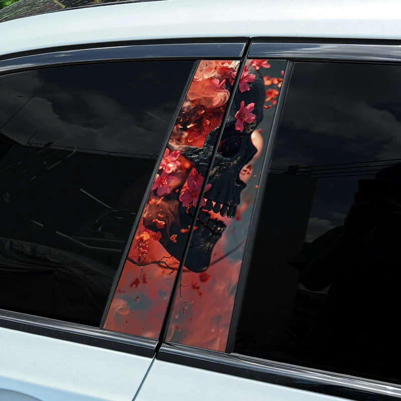 1PC Flowers Skeleton Car Stickers Car Doors Pillar Vinyl Decals DIY Auto B Pillar Waterproof Skull Funny Halloween Decoration