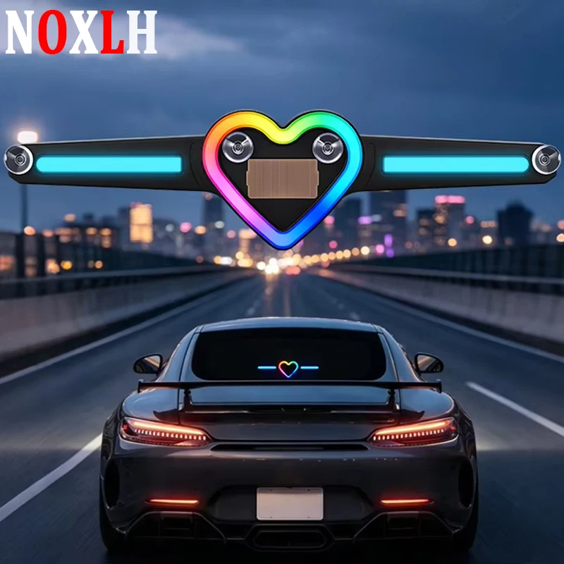 Solar Heart Shape LED Car Atmosphere Neon Light Suction Cup Mount No Wiring Multi Modes Auto Windshield Ambient Mood Lamp