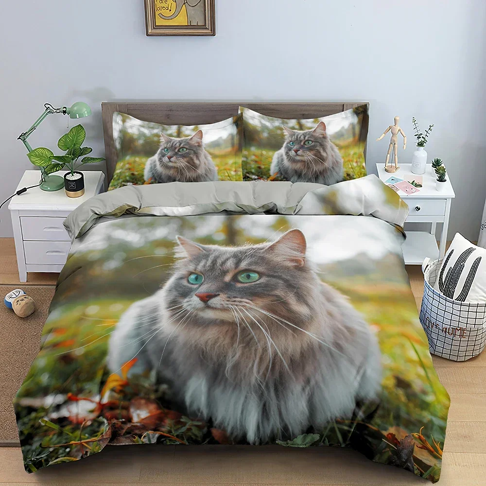 3D Animal Pattern Duvet Cover Set Cute Cat Pattern Bedding Set Polyester Quilt Cover King Twin Single Size Home Textile Kitten