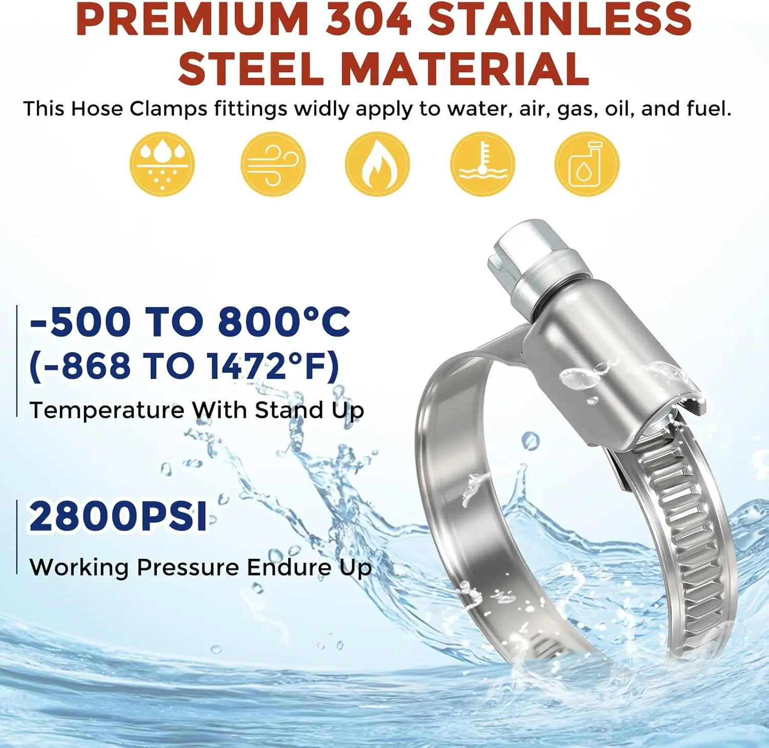 10PCS Hose Clamps Adjustable 304 Stainless Steel Worm Gear German Hose Clamp 16-27mm Drive Pipe Clamp for Garden Water Hose Pipe