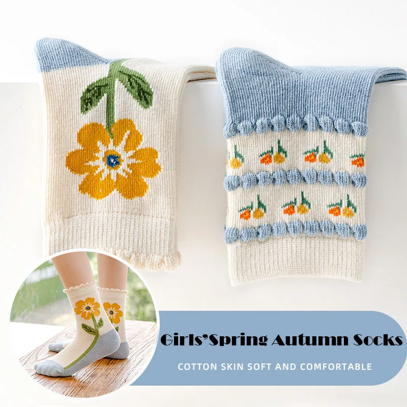 Calcetines de algodón con estampado de dibujos animados para niña, medias con diseño de conejito, para primavera y otoño, lote de 5 pares