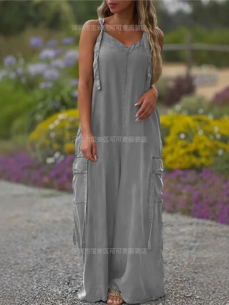 Loose Female Jumpsuits Fashionable Sleeveless Wide-leg Rompers Casual Commuting Work Clothes Office Vacation One-piece Pants