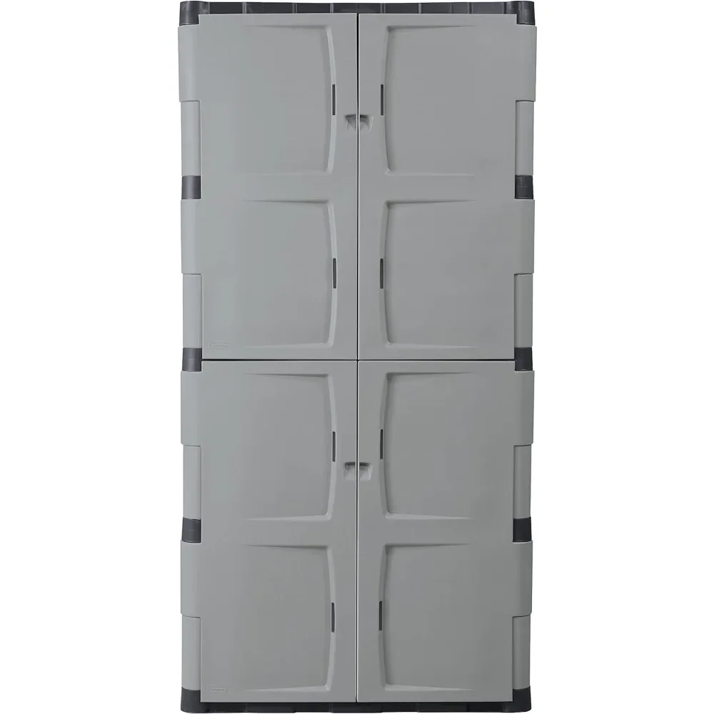 Freestanding Locker, Five-Tier Double Door Shelf, Lockable, 690 lb Capacity, Outdoor, Garden Tools/Toys/Power Tools, Gray