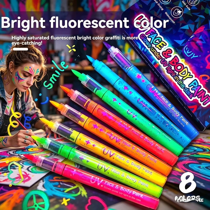 8/12/18 Farben Neon-UV-Fluoreszierende Acrylfarbstifte, Farbmarker, die im Dunkeln leuchten, helle DIY-Leuchtmarker, Textmarker