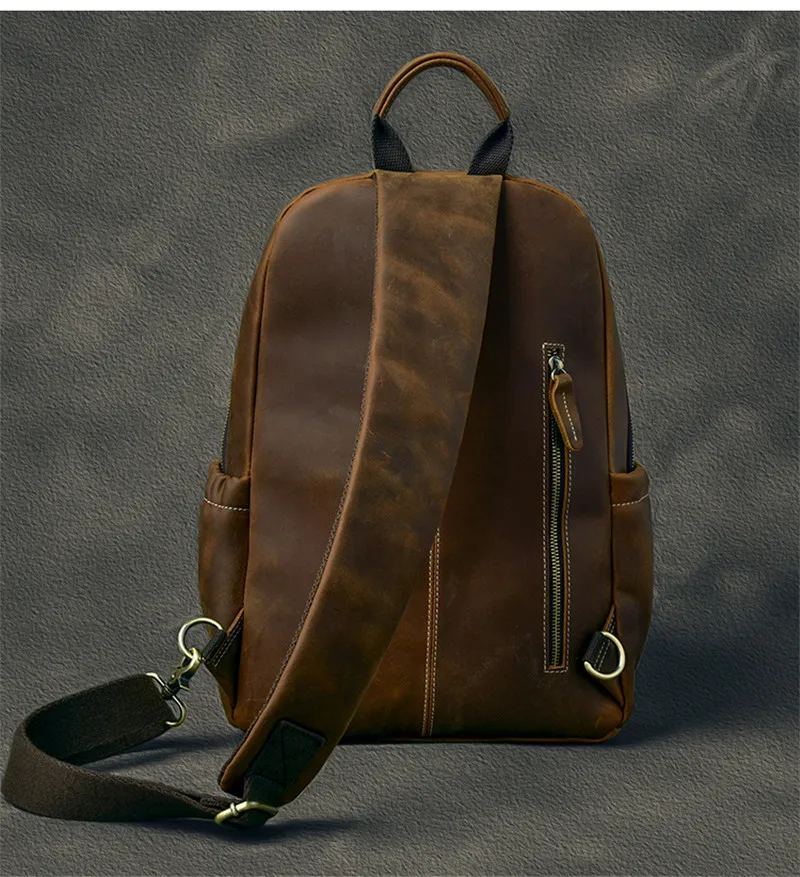 Imagem -04 - Vintage Couro Genuíno Grande Capacidade dos Homens Peito Bolsa Design Natural Louco Cavalo Couro Bolsa de Ombro Locomotiva Mensageiro Bolsa