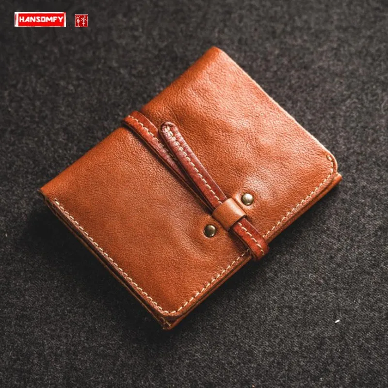 Mini Wallet Men's Small Purse Short Multi-card Coin Purse Simple Young Students Vertical Buckle Wallets Handmade Soft Leather