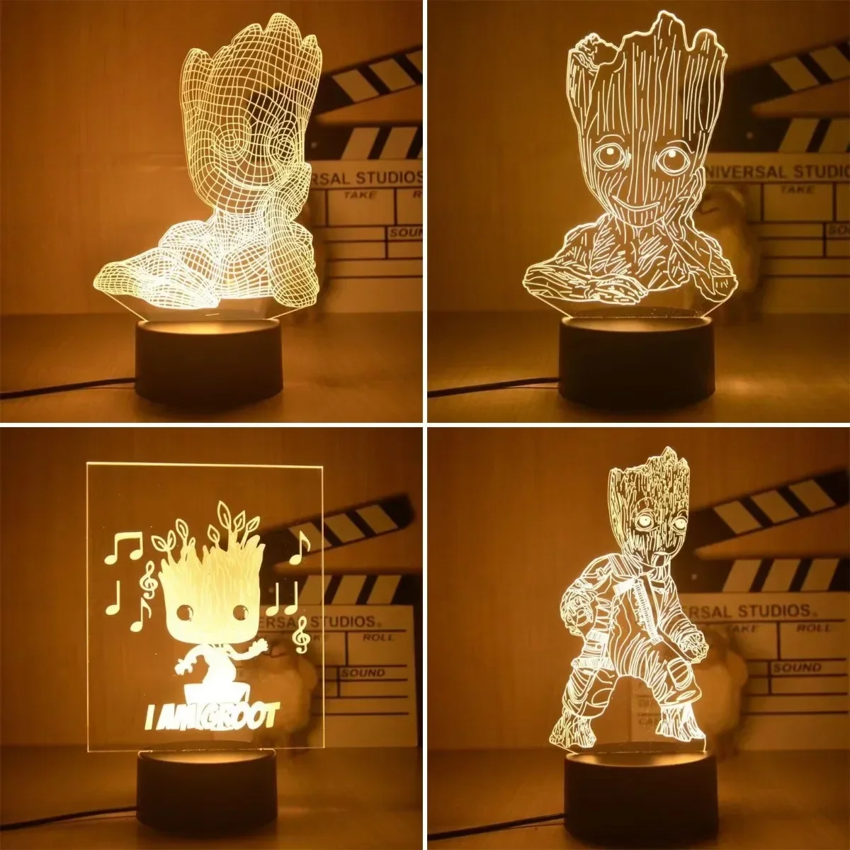 Marvel Avengers Groot Night Light para Crianças, Brinquedos Anime, Action Figure, Disney, Candeeiro de Mesa, Homem Árvore, Modelo Acrílico, Presentes de Natal