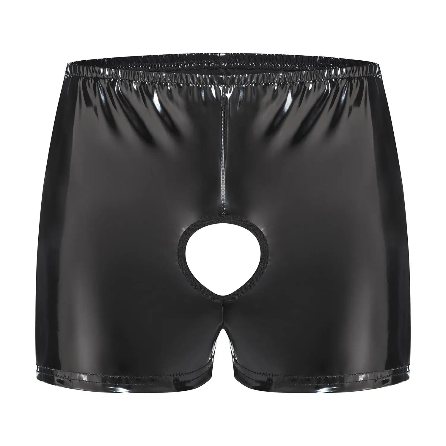 Men's Shiny Leather Flat Corner Pants Open Cut Leather Short Shorts mid Stretch All Season  Color No Brand Registered Tr...