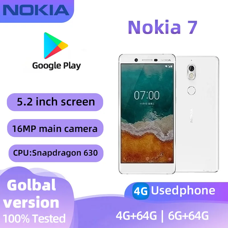 Nokia 7 4G SmartPhone CPU Qualcomm Snapdragon 630 Battery capacity 3000mAh 16MP Cameraoriginal used phone