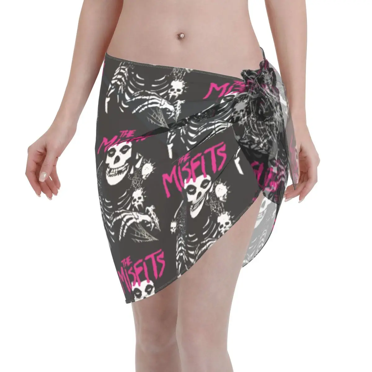 

Custom M-Misfitsed Rock Bands Skull Women Short Sarongs Beach Wrap 3D For Swimming Pools Beach Bikini Wrap Swimsuit Cover up