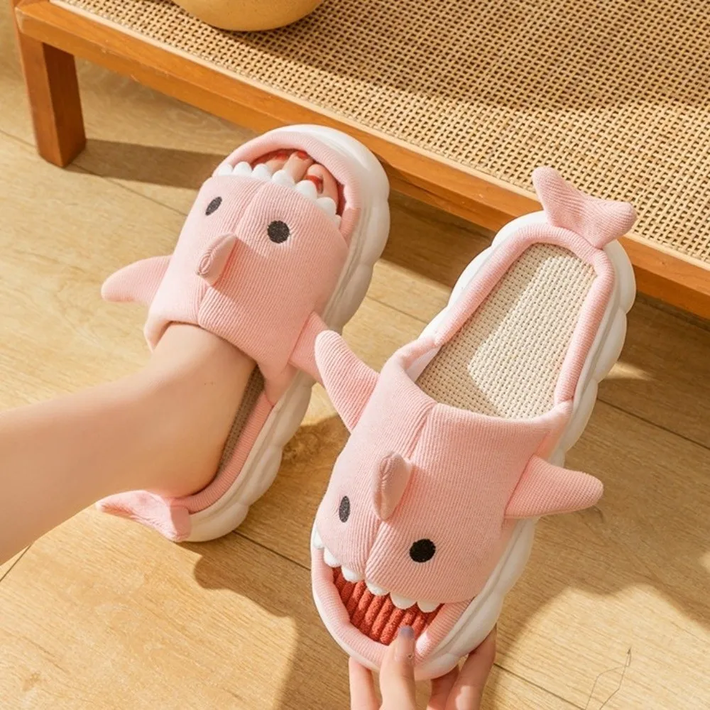 

Kawaii Linen Shark Plush Slippers Plush Slides Loafers Winter Shoes Winter Fluffy Slippers Soft Anti Slip Warm Fur Slippers Home