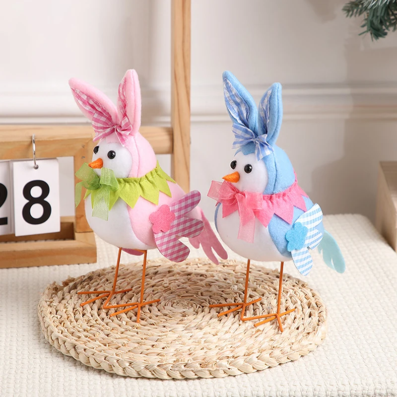 Easter Bird Dolls Cute Standing Birds Figurine With Long Leg And Bow Easter Bird Table Decor Plush Bird Model Easter Gift