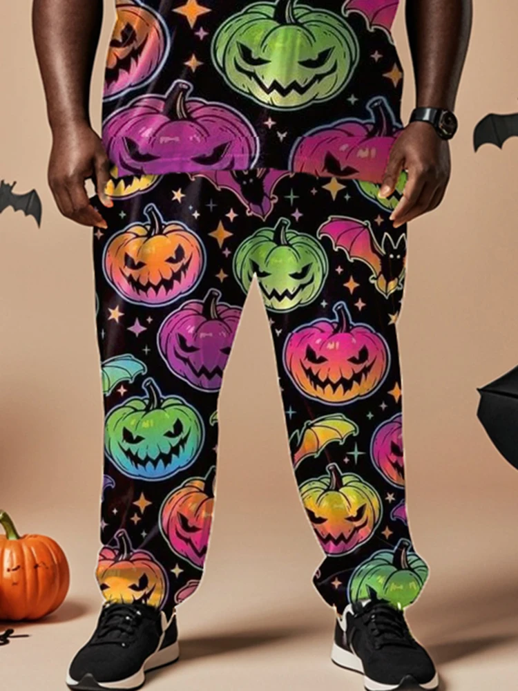 Biggmans Halloween Party Club Print Male Outfit Pumpkin Tops And Pants Loose Two Piece Set Men Casual Plus Size 7XL 8XL 9XL Suit