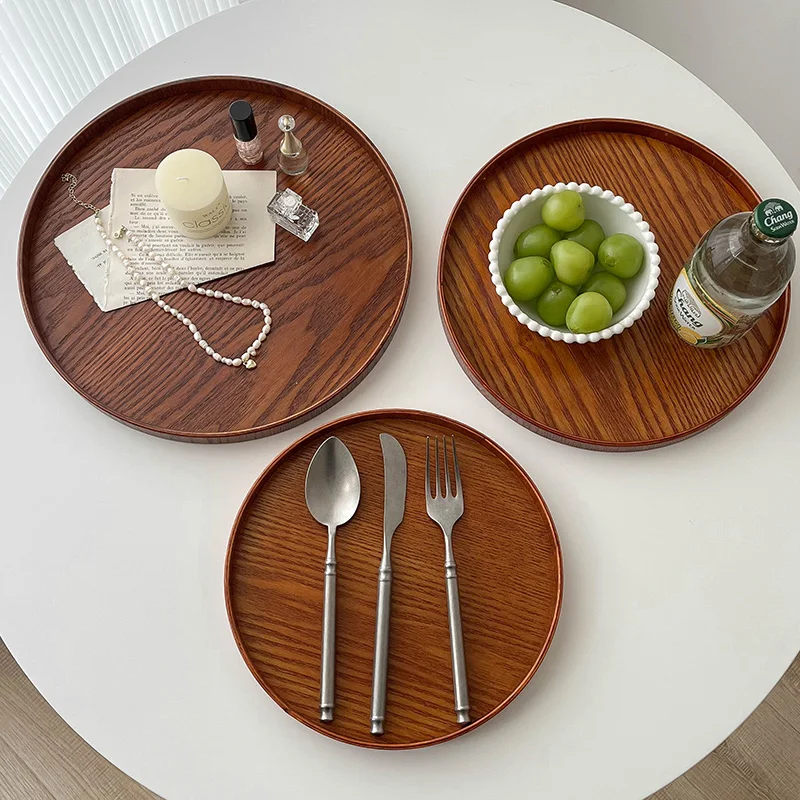 

Cutelife Nordic Round Wooden Serving Tray Decorative Perfume Breakfast Coffee Kitchen Tray Organizer Jewelry Table Storage Trays