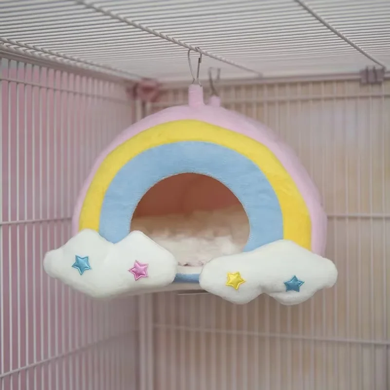 Rainbow Pet Nest for Sugar Gliders & Hamsters - Mat Hideout with Adorable Color Blocks, Summer/Winter Small Animal Bedding