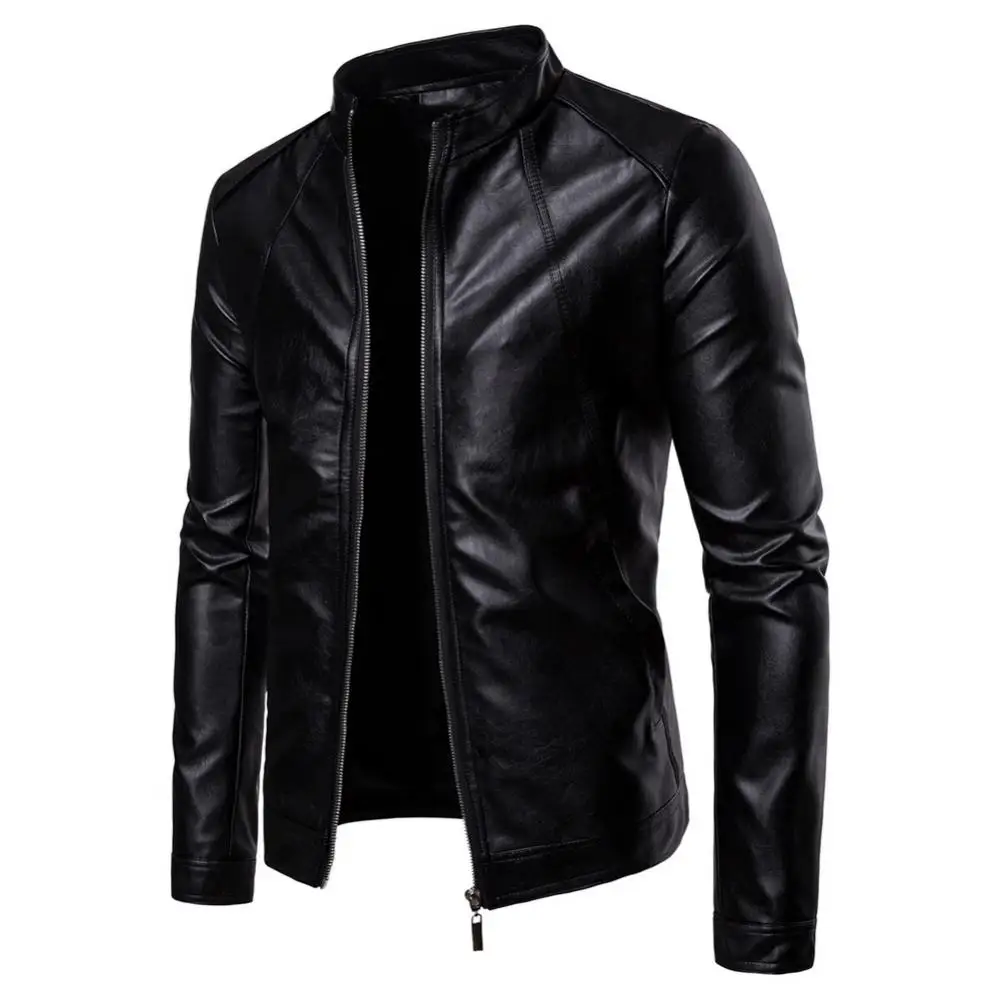 Windproof Solid Color Jacket Winter Jacket Men\'s Slim Fashion Motorcycle Winter Jackets chaqueta hombre Black Leather kurtka sko