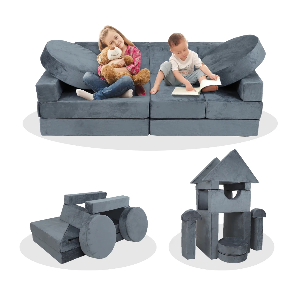 14 Piece Kids Sofa Sectional Play Sofa, Kids Sectional Sofa Inspires Creativity, Foam and Floor Mats for Kids