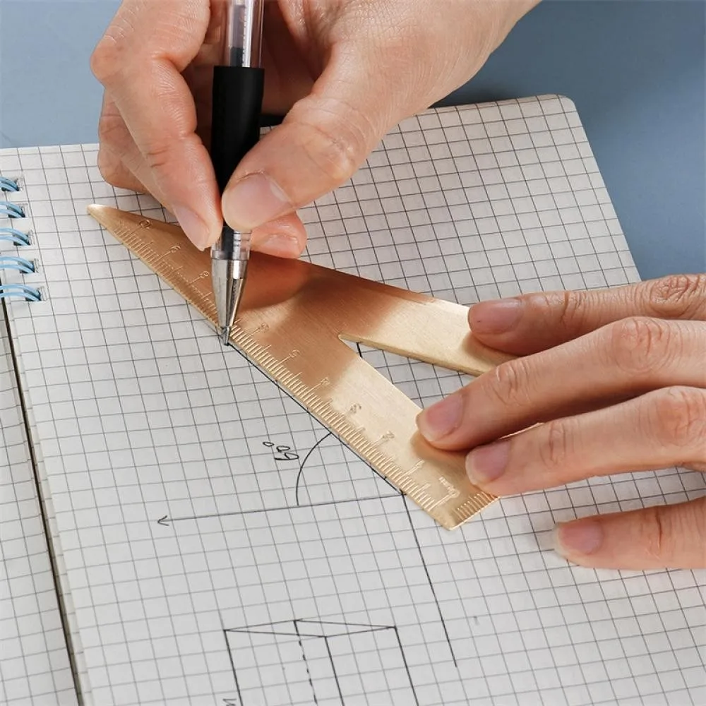 Vintage Brass Straight Ruler Metal Triangle Ruler Protractor 12/15cm Measuring Tool Students Creative Stationery School Supplies
