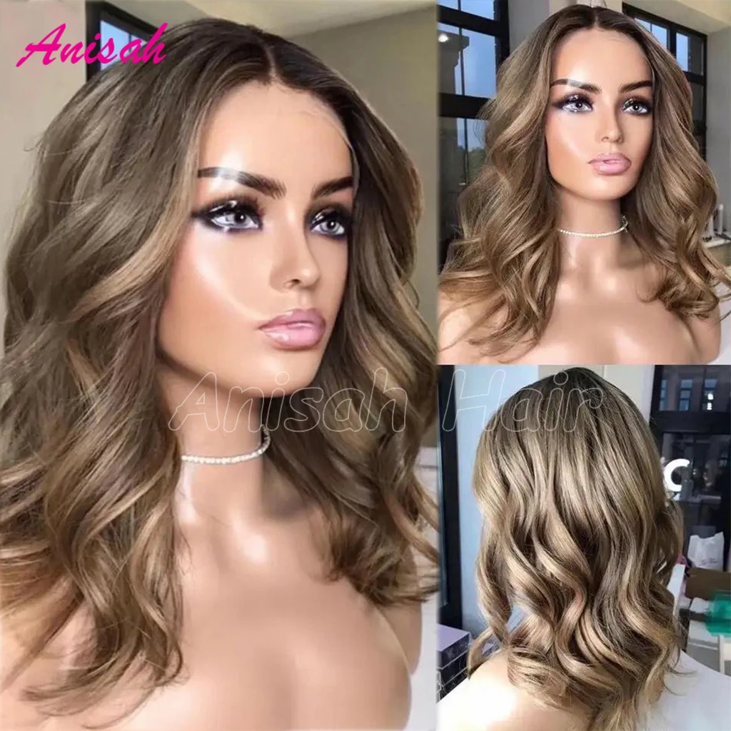 

Glueless Body Wave Highlight Human Hair Wigs for Women Dark Roots Preplucked Blonde Transparent Swiss Lace Frontal Wig